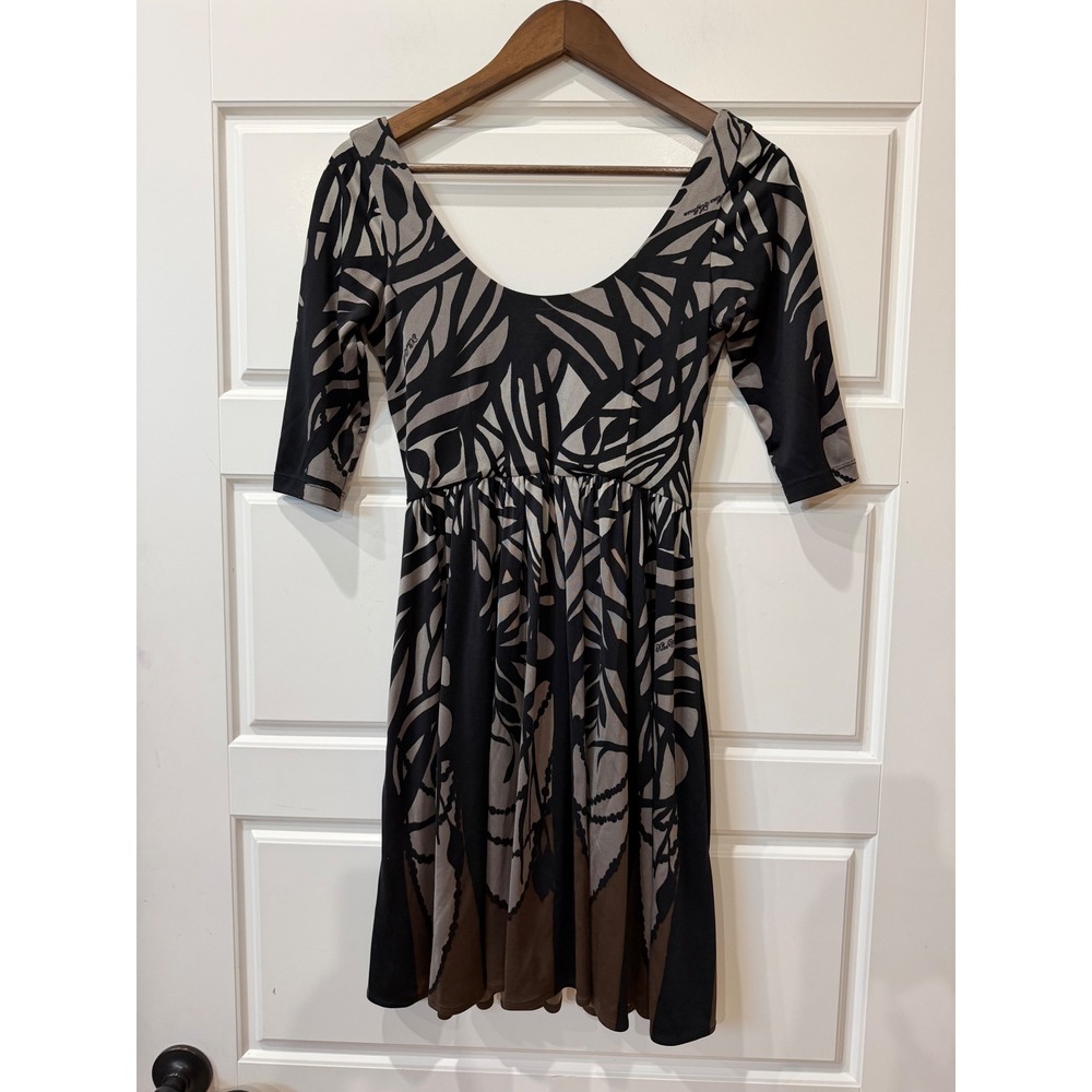 Mara Hoffman Black Brown Abstract Leaf Dress Open Back XS Y2K Fairy Whimsigoth